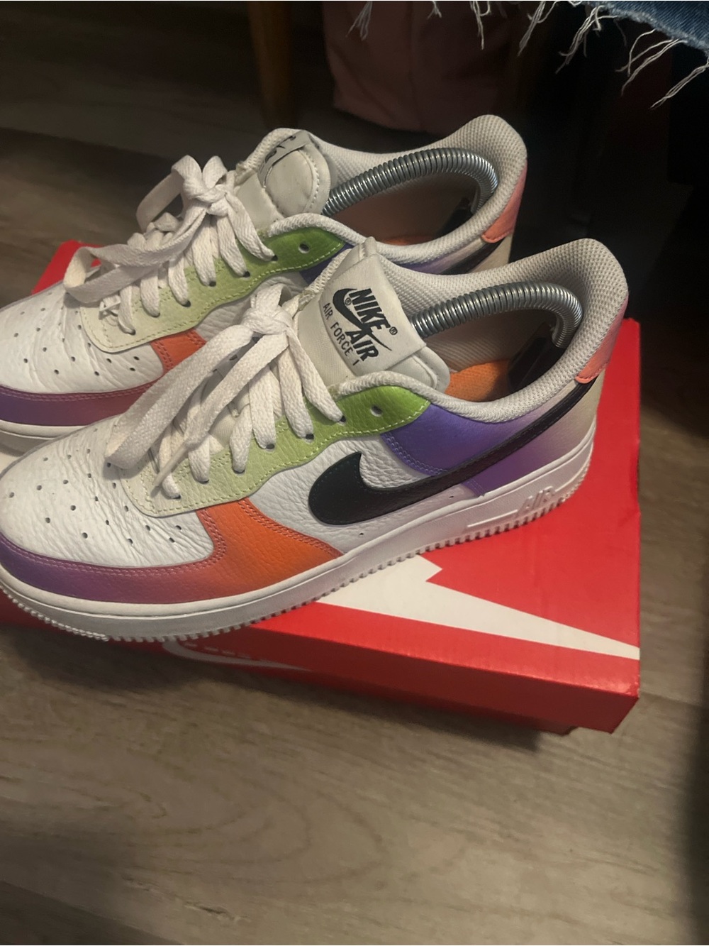 Nike Low Top Sneakers White with Orange, Purple, Green and Black Accents